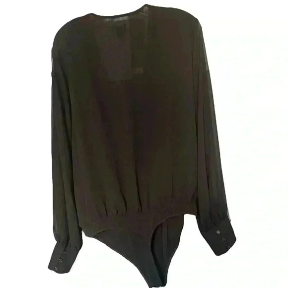 Express Womans Bodysuit Top Size Xl‎ V-Neck Long Sleeve Faux Wrap Bodysuit - Picture 2 of 6